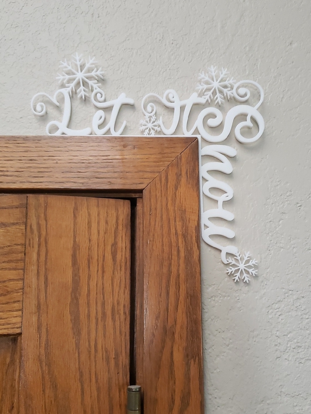 White "Let it Snow" Door Topper. 3D Printed.